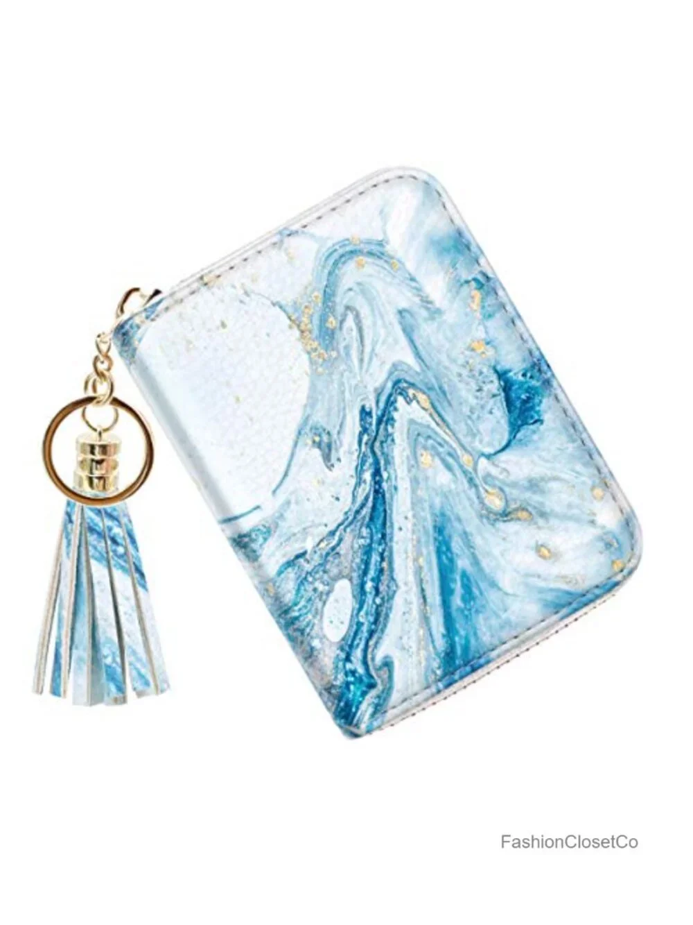 RFID Blocking Zipper Card Holder with Tassel - Faux Leather
